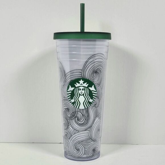 Starbucks Ink Waves Cold Coffee Tumbler Cup Abstract Dot Siren Logo ‎ 24Oz - Picture 1 of 10